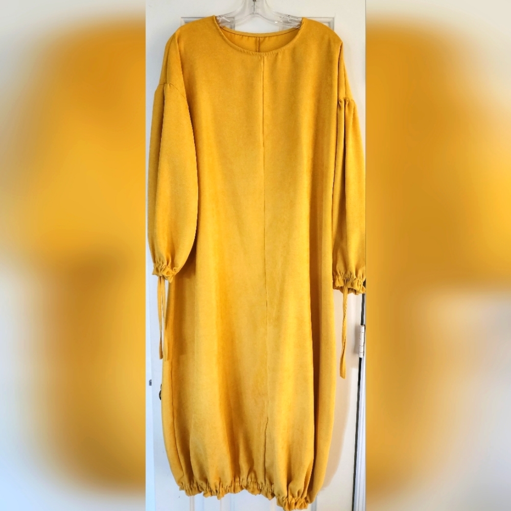Women's Faux Suede Round Neck Long Sleeve Dress